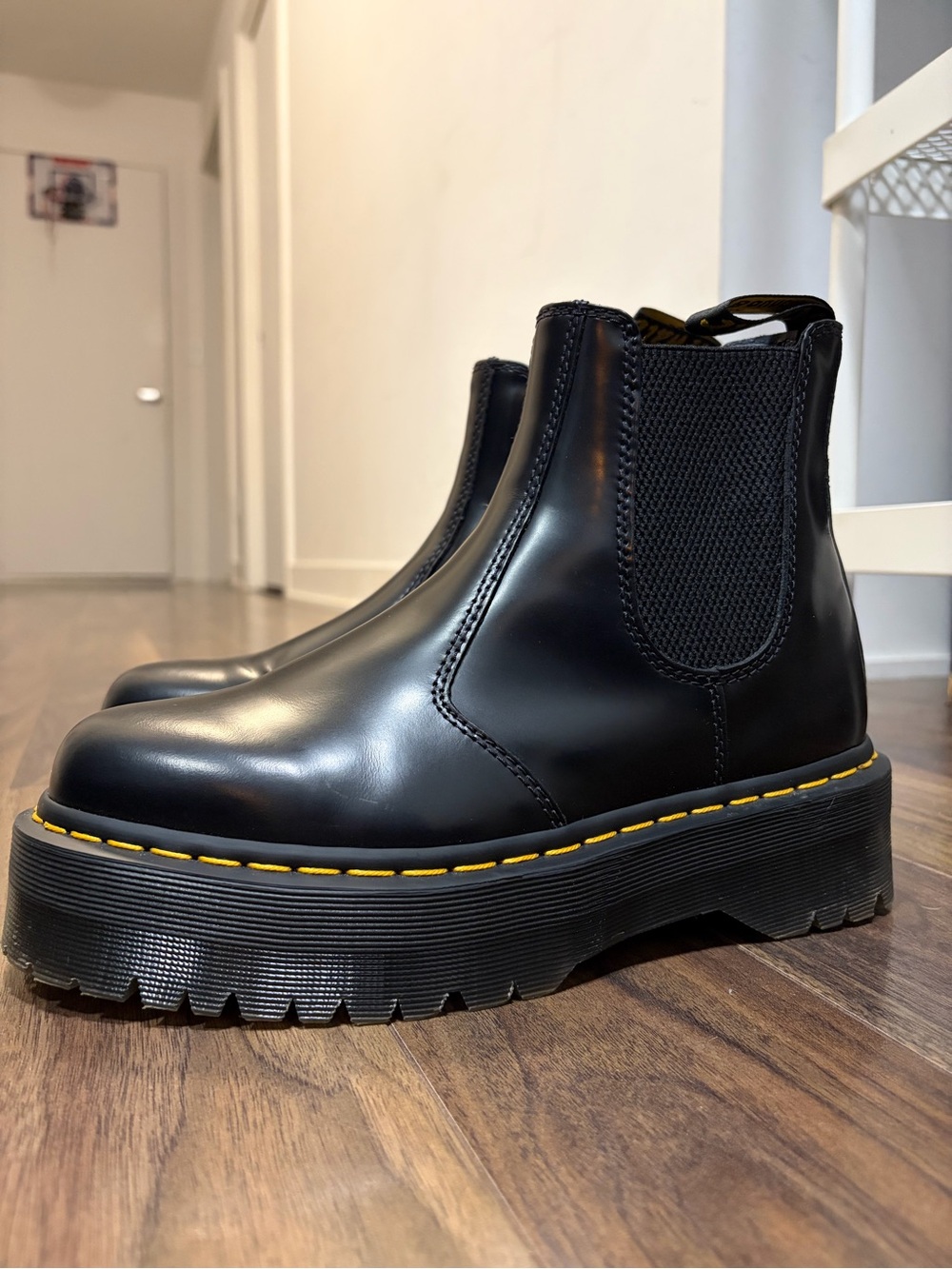 Dr. Martens Black 2976 Polished Smooth Platform Chelsea Boots